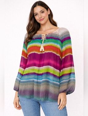Verona Read to Fly Multi Color Sheer Top, Women's Size XL